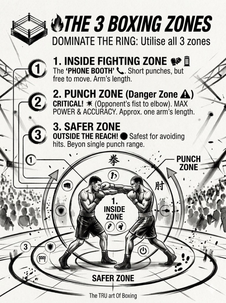 The 3 boxing zones — inside fighting zone, punch zone, safer zone