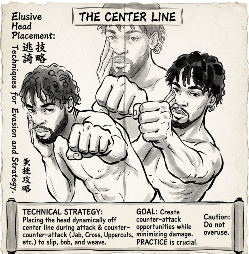 The center line — elusive head placement for evasion and strategy