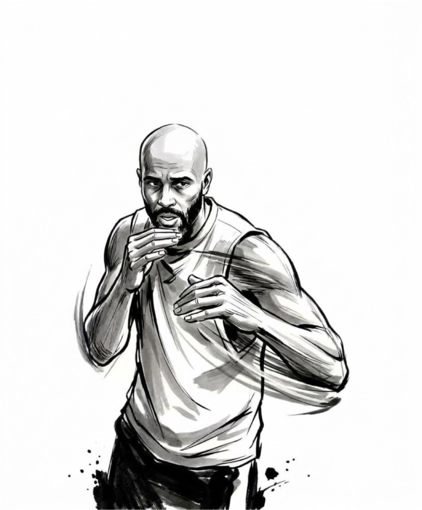 Long guard — lead hand extended to manage distance