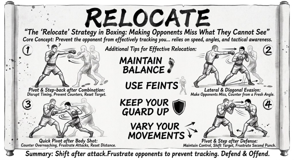 Relocate — shift after attack: pivot, step, and make him miss