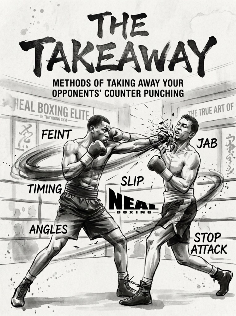 The takeaway — feint, timing, and angles take away his counters